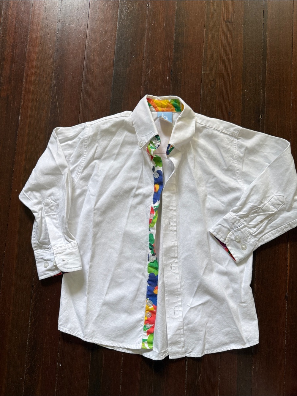 Bella bliss 100% cotton boys White Button-Up Shirt with Colorful Floral Trim